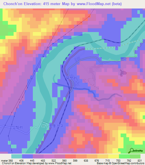 Chonch'on,North Korea Elevation Map