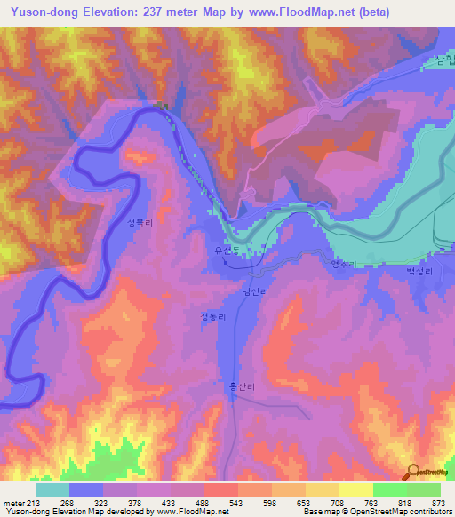Yuson-dong,North Korea Elevation Map