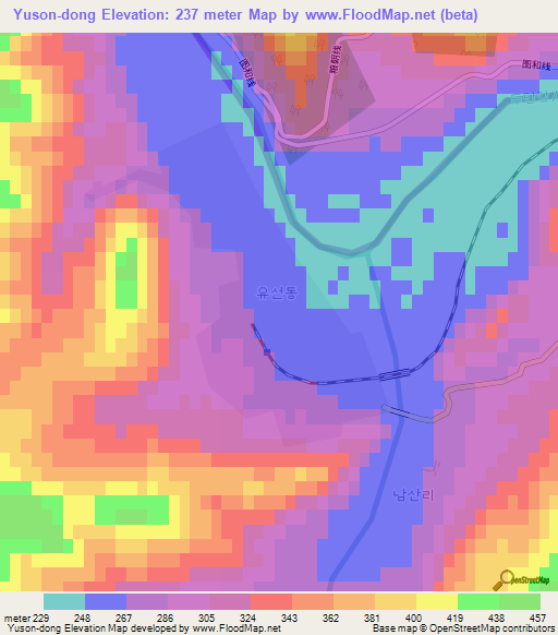 Yuson-dong,North Korea Elevation Map