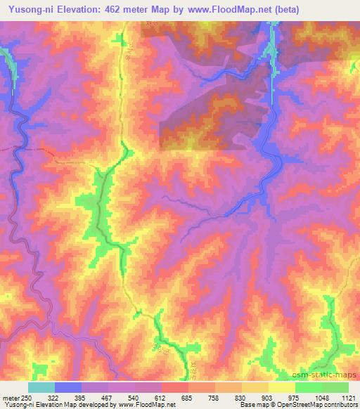 Yusong-ni,North Korea Elevation Map