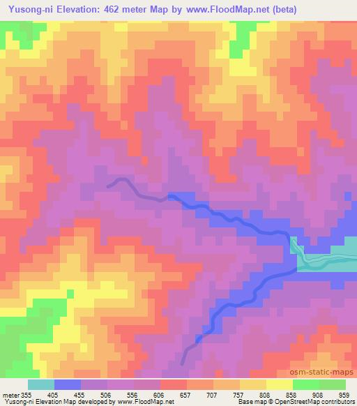 Yusong-ni,North Korea Elevation Map