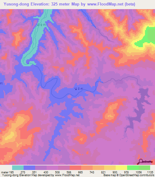 Yusong-dong,North Korea Elevation Map