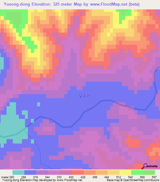 Yusong-dong,North Korea Elevation Map