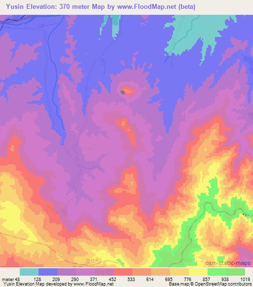 Yusin,North Korea Elevation Map