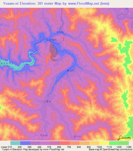 Yusam-ni,North Korea Elevation Map