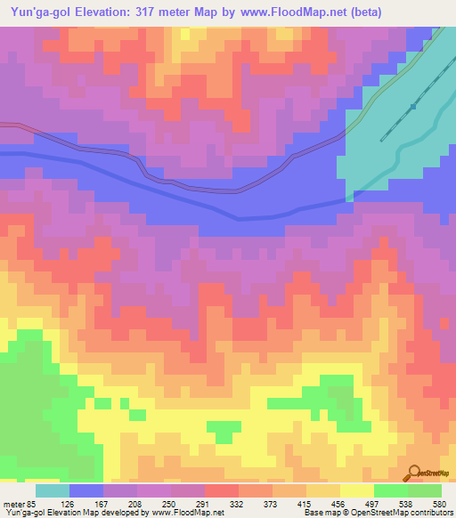 Yun'ga-gol,North Korea Elevation Map