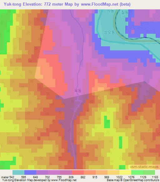 Yuk-tong,North Korea Elevation Map