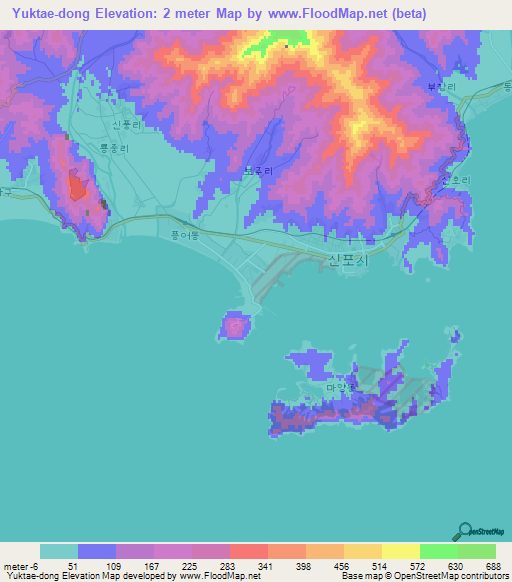 Yuktae-dong,North Korea Elevation Map