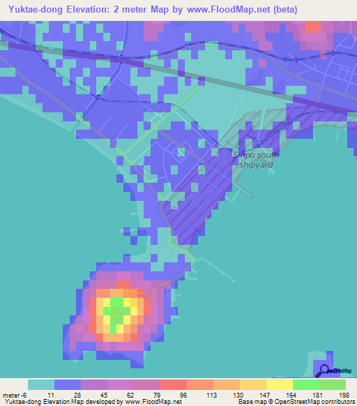 Yuktae-dong,North Korea Elevation Map