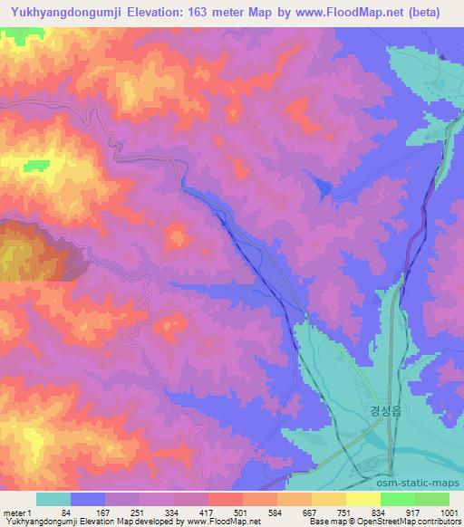 Yukhyangdongumji,North Korea Elevation Map