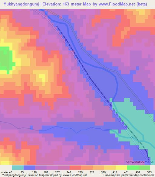 Yukhyangdongumji,North Korea Elevation Map