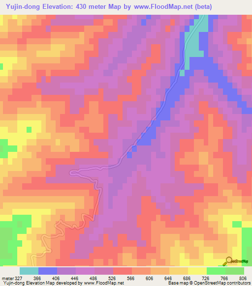 Yujin-dong,North Korea Elevation Map