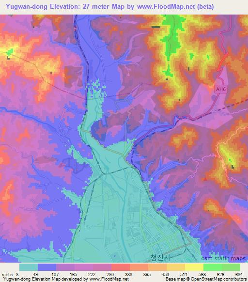Yugwan-dong,North Korea Elevation Map