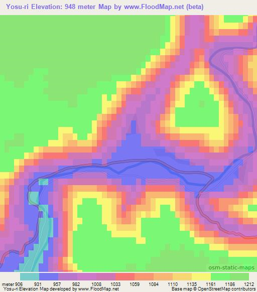 Yosu-ri,North Korea Elevation Map