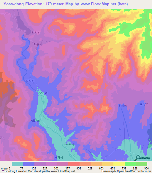 Yoso-dong,North Korea Elevation Map