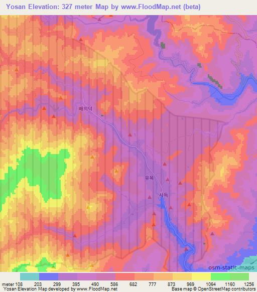 Yosan,North Korea Elevation Map