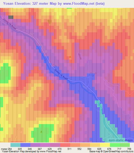 Yosan,North Korea Elevation Map