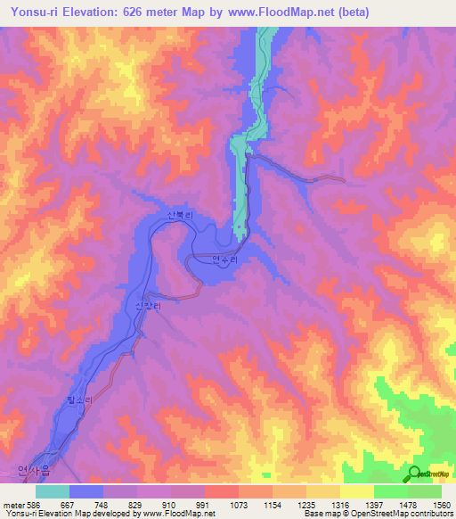 Yonsu-ri,North Korea Elevation Map