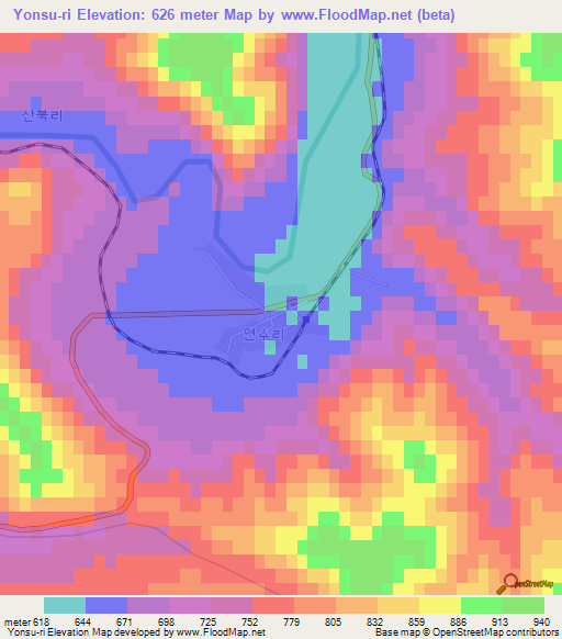 Yonsu-ri,North Korea Elevation Map