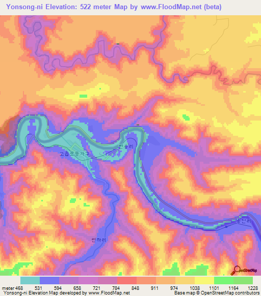 Yonsong-ni,North Korea Elevation Map