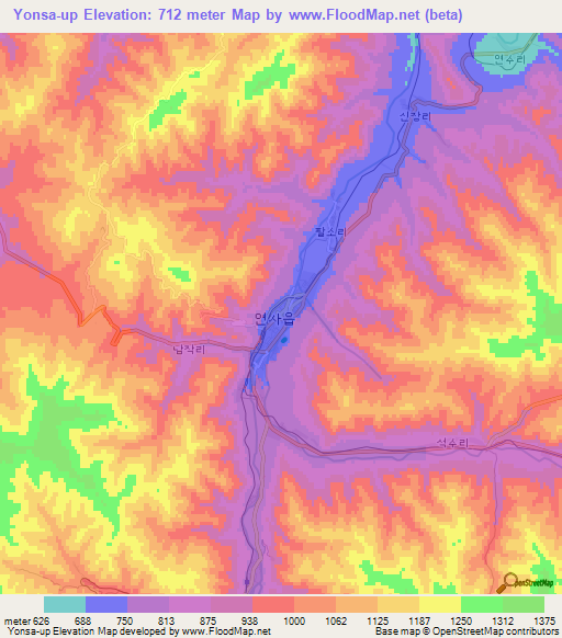 Yonsa-up,North Korea Elevation Map