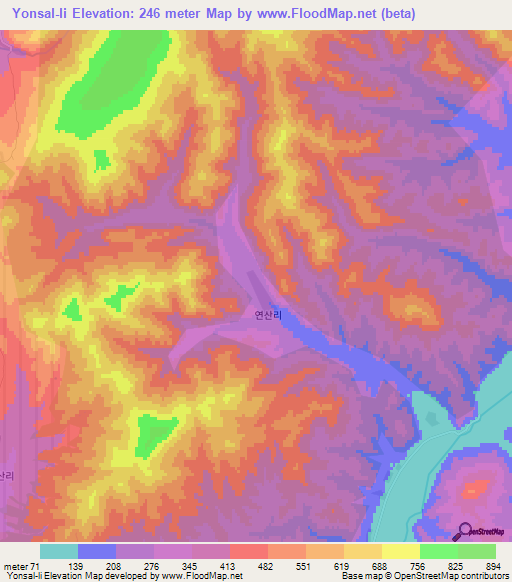 Yonsal-li,North Korea Elevation Map