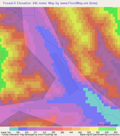 Yonsal-li,North Korea Elevation Map