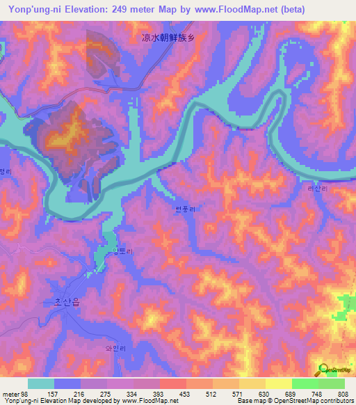 Yonp'ung-ni,North Korea Elevation Map