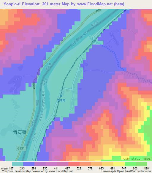 Yonp'o-ri,North Korea Elevation Map