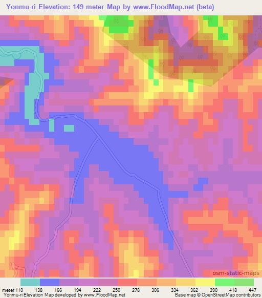 Yonmu-ri,North Korea Elevation Map