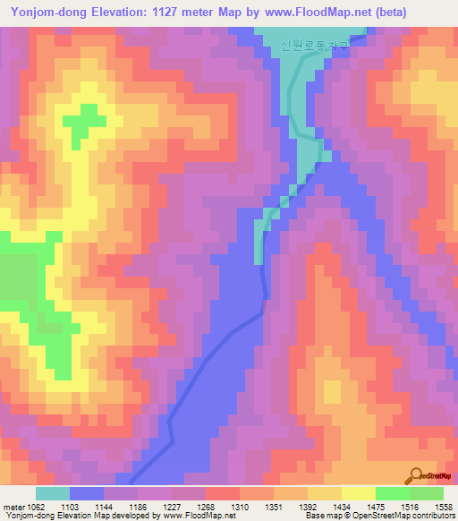 Yonjom-dong,North Korea Elevation Map