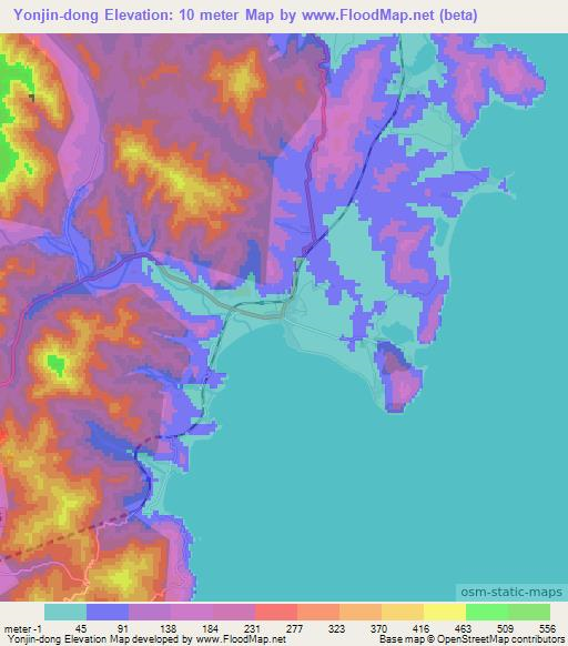 Yonjin-dong,North Korea Elevation Map