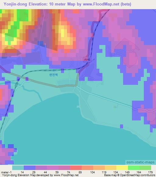 Yonjin-dong,North Korea Elevation Map