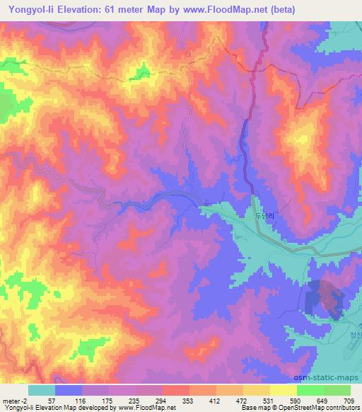 Yongyol-li,North Korea Elevation Map