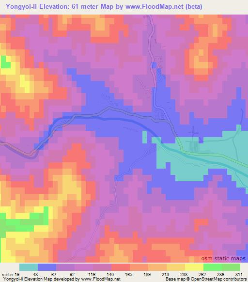 Yongyol-li,North Korea Elevation Map