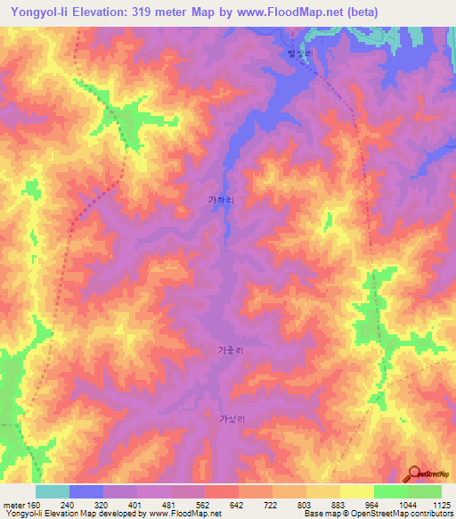 Yongyol-li,North Korea Elevation Map