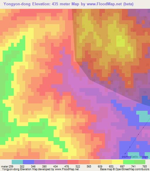 Yongyon-dong,North Korea Elevation Map