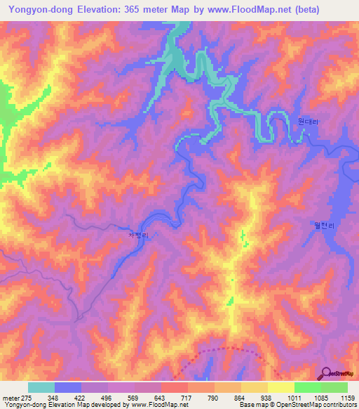Yongyon-dong,North Korea Elevation Map
