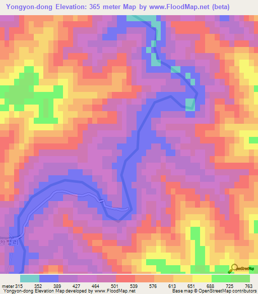 Yongyon-dong,North Korea Elevation Map