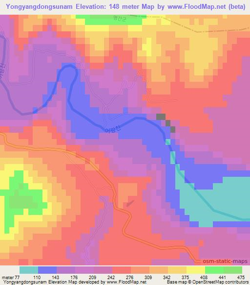 Yongyangdongsunam,North Korea Elevation Map