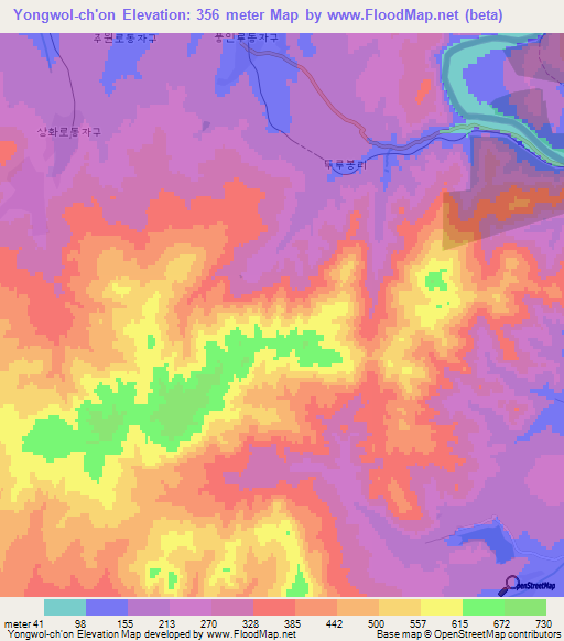 Yongwol-ch'on,North Korea Elevation Map