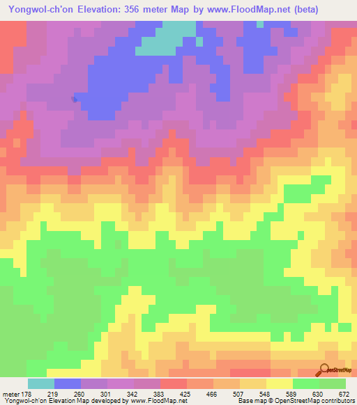 Yongwol-ch'on,North Korea Elevation Map