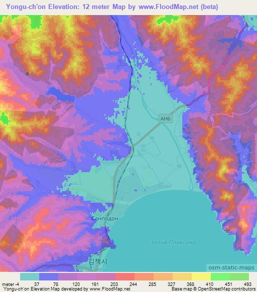 Yongu-ch'on,North Korea Elevation Map