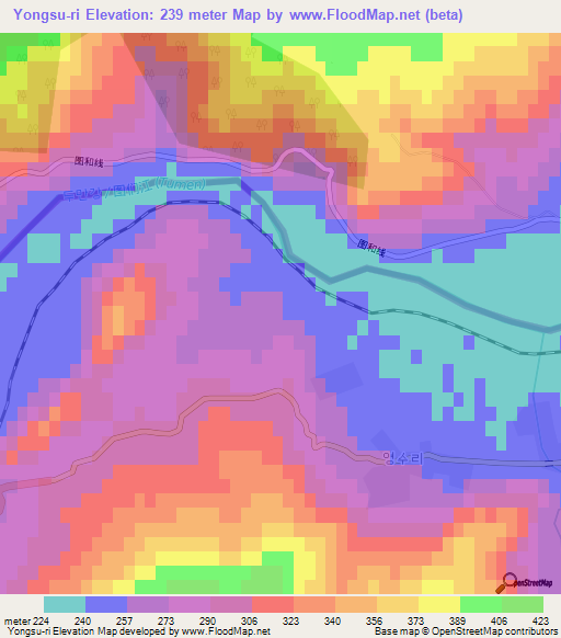 Yongsu-ri,North Korea Elevation Map