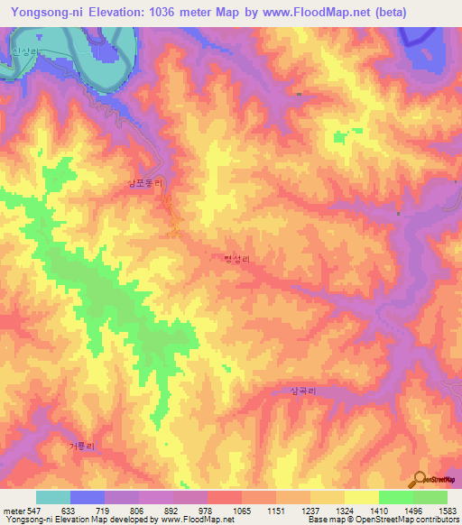 Yongsong-ni,North Korea Elevation Map
