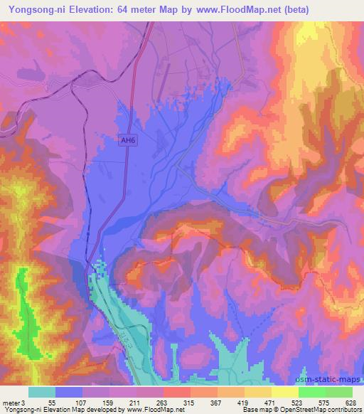 Yongsong-ni,North Korea Elevation Map