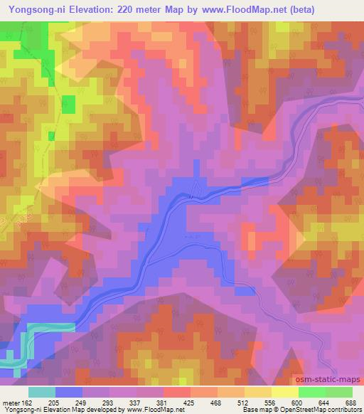 Yongsong-ni,North Korea Elevation Map