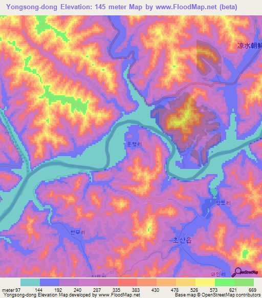Yongsong-dong,North Korea Elevation Map