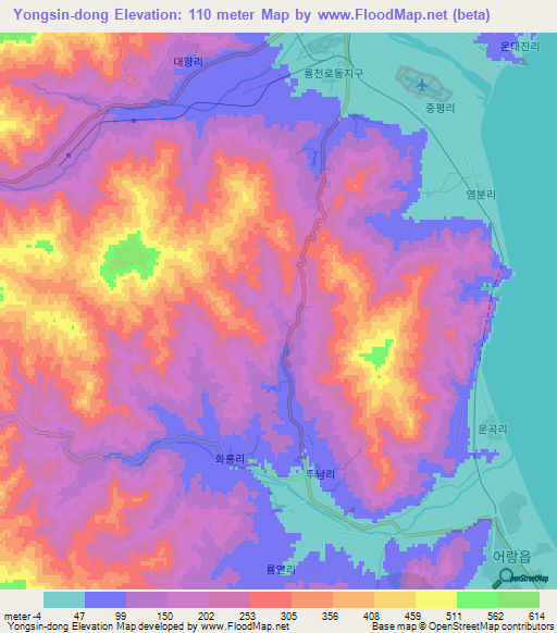 Yongsin-dong,North Korea Elevation Map