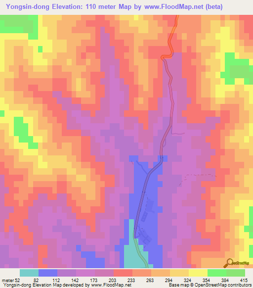 Yongsin-dong,North Korea Elevation Map